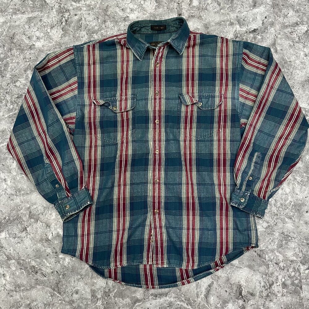 Vintage Eddie Bauer Elkhorn Twill Shirt Mens Large Red Green Plaid